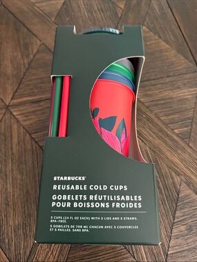 Starbucks 5-Pack 2021 Holiday Edition Reusable Cold Cups NIB Limited Edition
